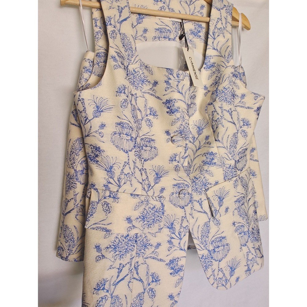 Commense Set Jacquard Square Neck Sleeveless Vest Top Mini Skirt Blue White L - Picture 7 of 16